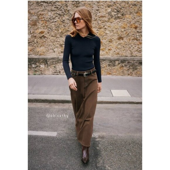 Zara Z1975 DENIM MIDI FLARE SKIRT - Picture 3 of 6